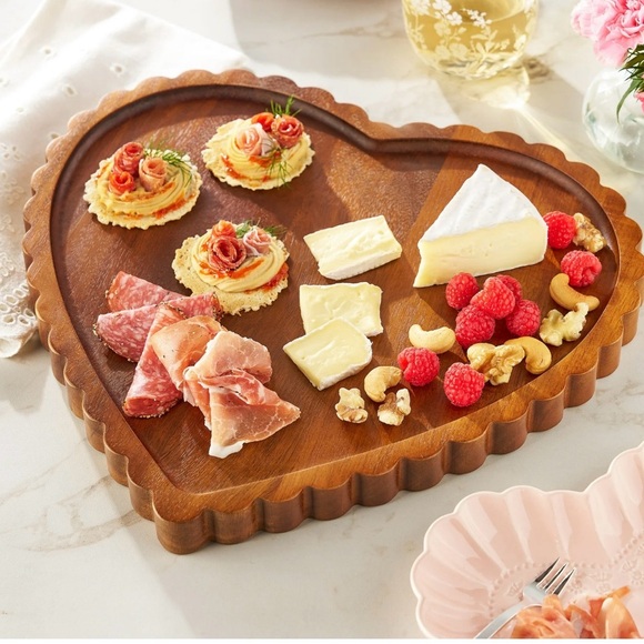 Wooden Scallop Heart Charcuterie Tray, 13" x 12" - Picture 2 of 6
